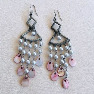 pink and faux pearl earrings
